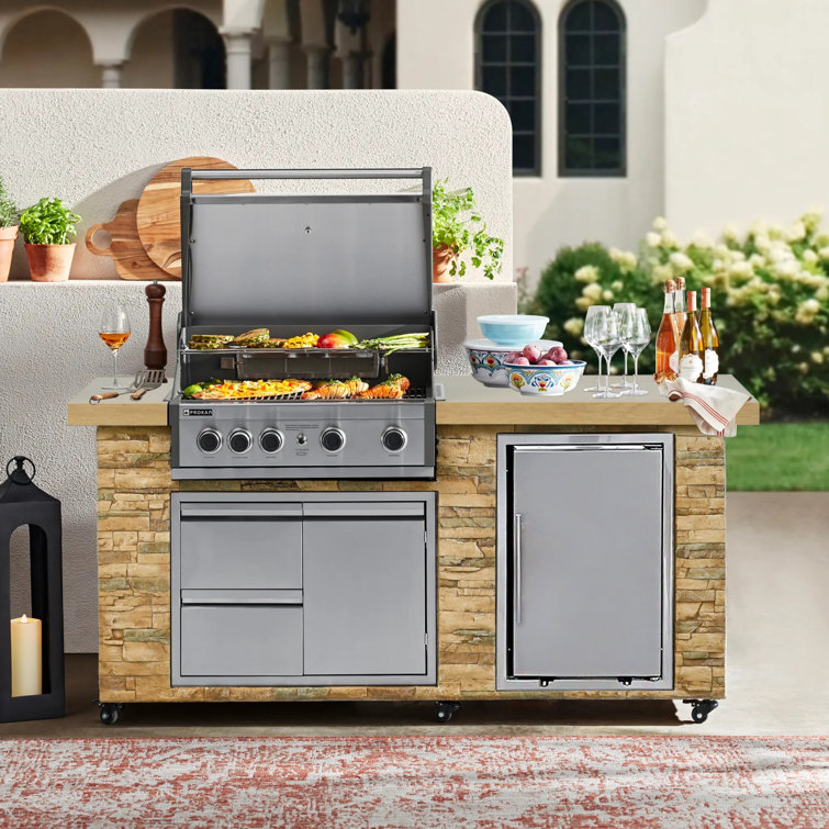 78" Stainless Steel Propane Grill Island with Rotisserie