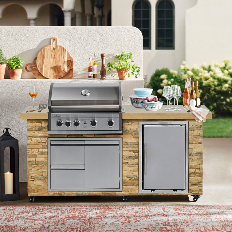 78" Stainless Steel Propane Grill Island with Rotisserie