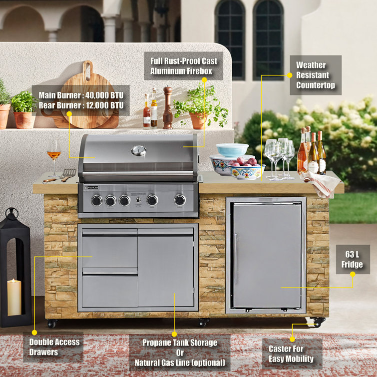 78" Stainless Steel Propane Grill Island with Rotisserie