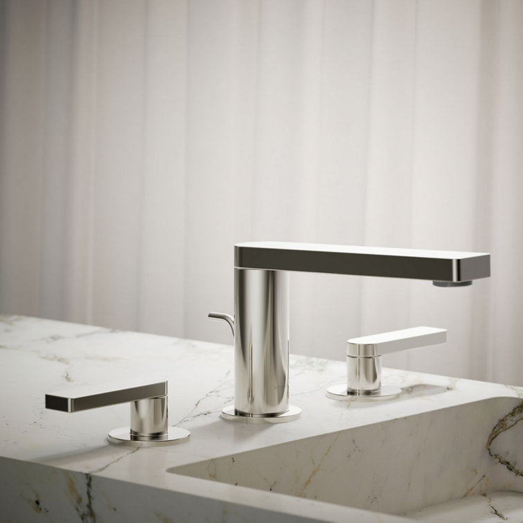 Vibrant Polished Nickel Minimalist Widespread Bathroom Faucet