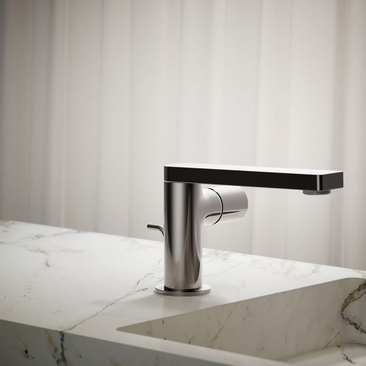 Composed Gray Metal Single-Handle Bathroom Faucet