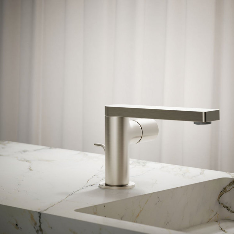 Vibrant Brushed Nickel Single-Handle Low Arc Bathroom Faucet