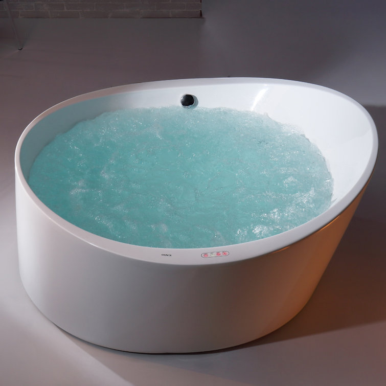 66'' Round White Acrylic Freestanding Air Bubble Bathtub