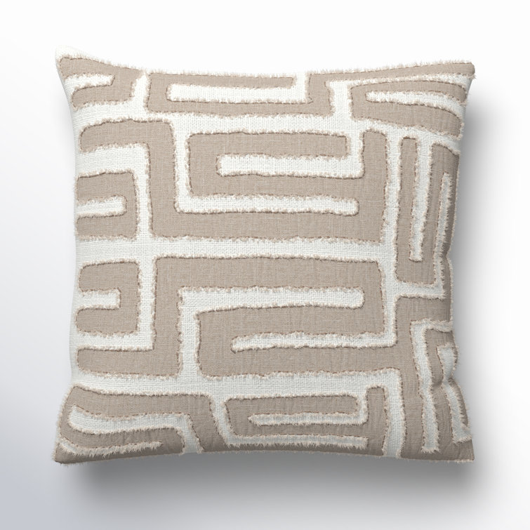 Natural Ivory Square Embroidered Throw Pillow