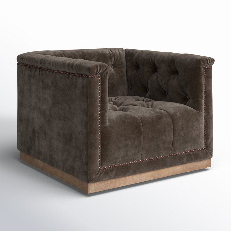Sapphire Birch Velvet Tufted Swivel Armchair with Nailhead Trim