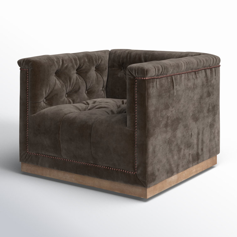 Sapphire Birch Velvet Tufted Swivel Armchair with Nailhead Trim