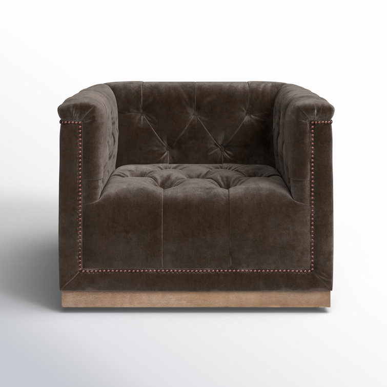 Sapphire Birch Velvet Tufted Swivel Armchair with Nailhead Trim