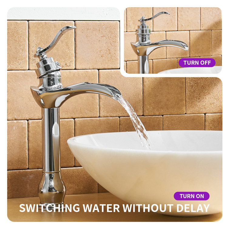 Chrome Waterfall Single Handle Vessel Sink Faucet with Pop-Up Drain