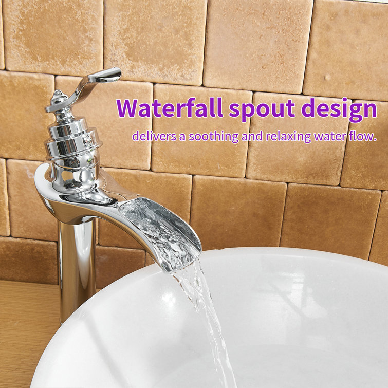 Chrome Waterfall Single Handle Vessel Sink Faucet with Pop-Up Drain