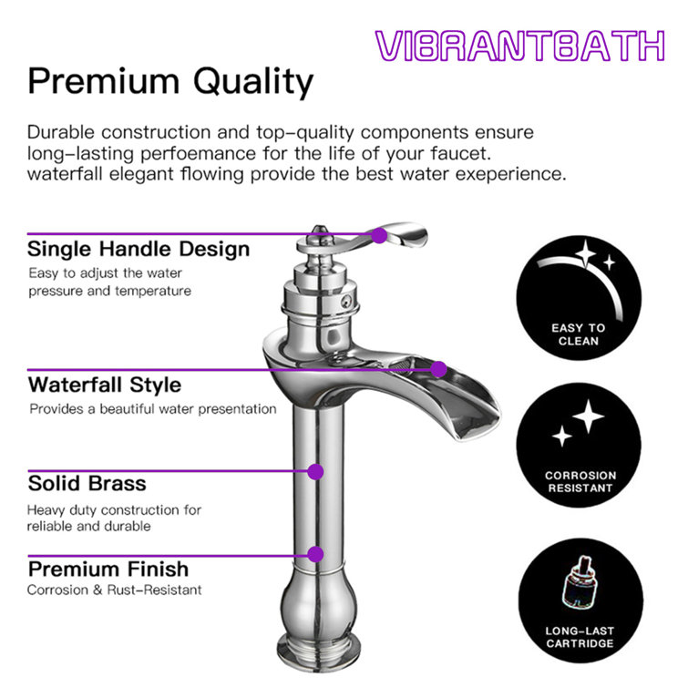 Chrome Waterfall Single Handle Vessel Sink Faucet with Pop-Up Drain