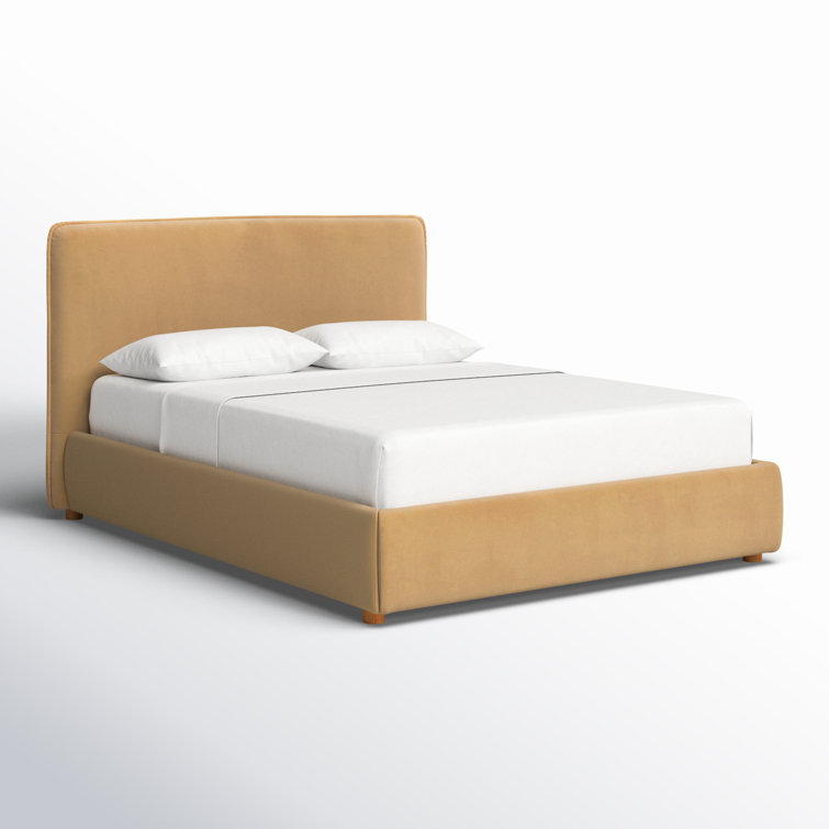 Queen Light Brown Velvet Upholstered Bed with Headboard