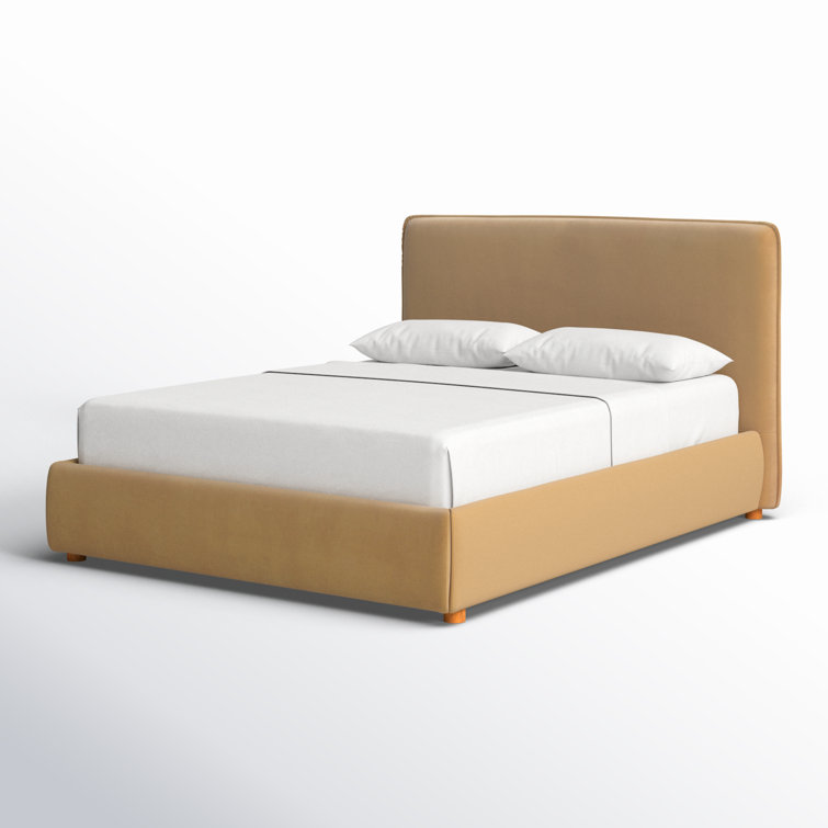 Queen Light Brown Velvet Upholstered Bed with Headboard