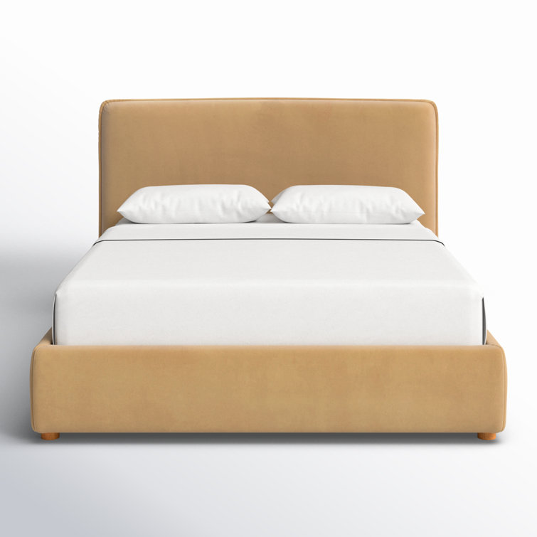 Queen Light Brown Velvet Upholstered Bed with Headboard