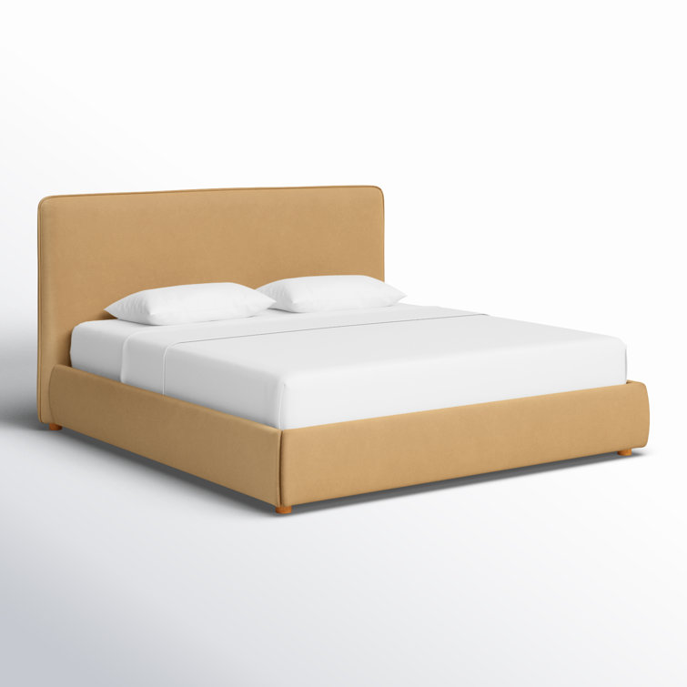 King Light Brown Velvet Upholstered Bed with Wood Frame