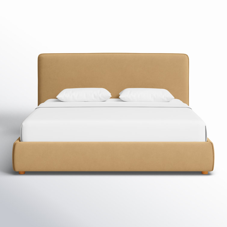 King Light Brown Velvet Upholstered Bed with Wood Frame