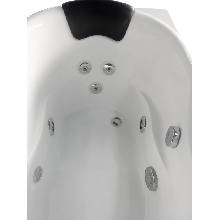 White Acrylic Corner Whirlpool Bathtub with Right Drain