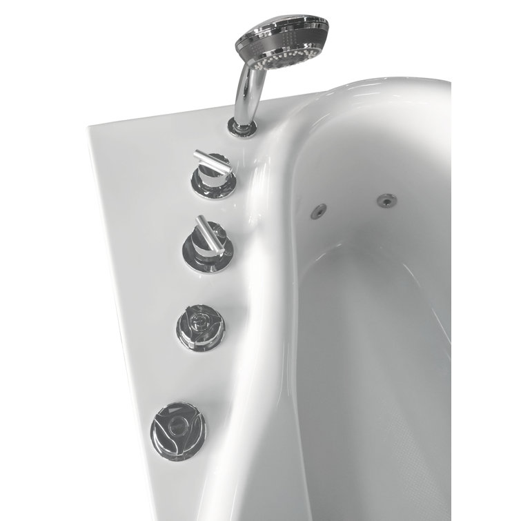 White Acrylic Corner Whirlpool Bathtub with Right Drain