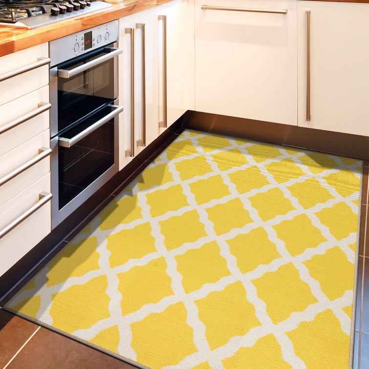 Yellow and White Moroccan Trellis Washable Kids Rug