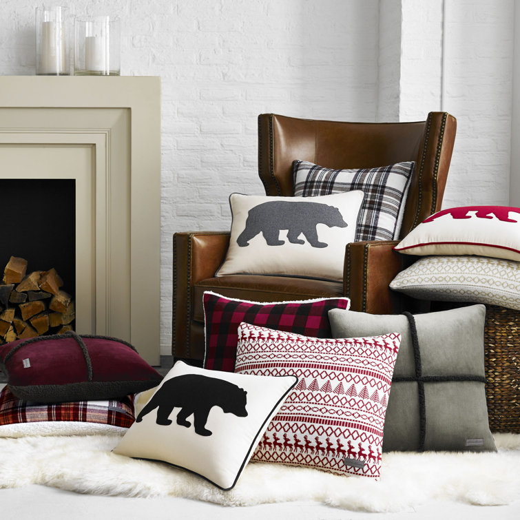 Rustic Cabin Plaid 18" Square Cotton Flannel Pillow with Sherpa Reverse