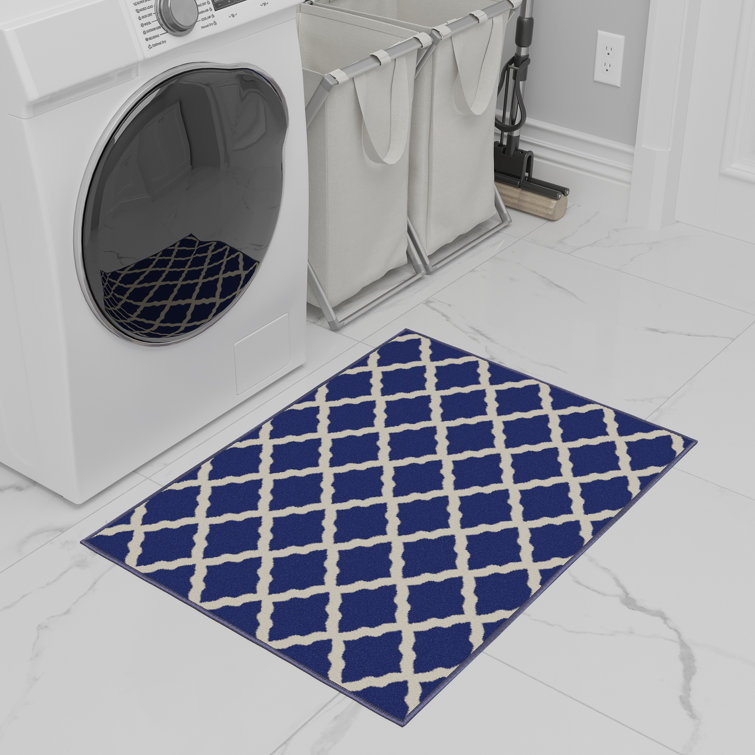Navy and Ivory Synthetic Trellis Non-Slip Area Rug, 2'3" x 3'