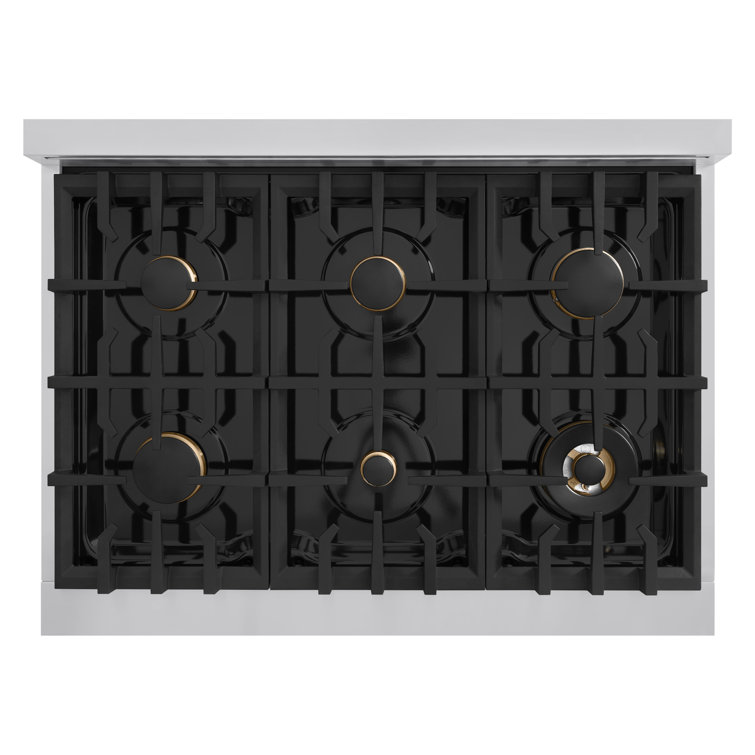 ZLINE 36" Stainless Steel Gas Range with Polished Gold Accents