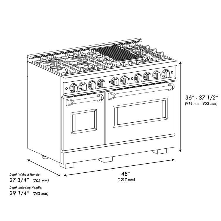 ZLINE 48" Black Stainless Steel Double Oven Gas Range with 8 Burners