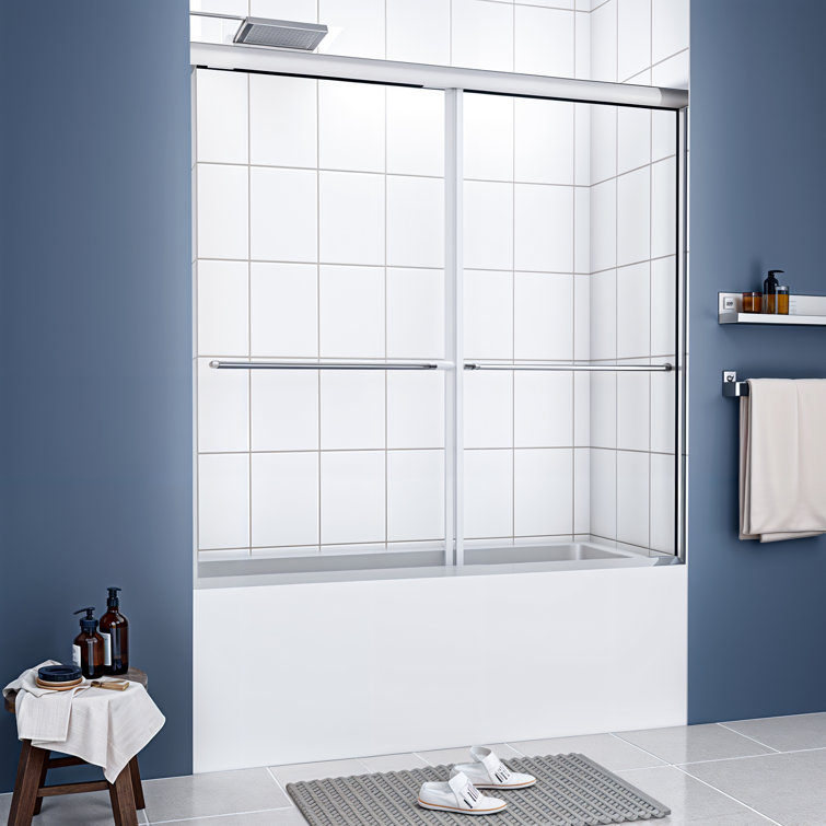 60" Polished Chrome Semi-Frameless Sliding Shower Door