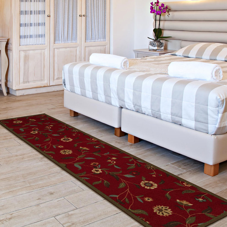 Red Floral Synthetic Rubber Back Hallway Runner Rug