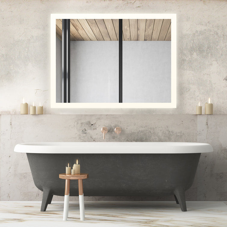 Sleek Aluminum Frameless Rectangular Lighted Mirror 36"x40"