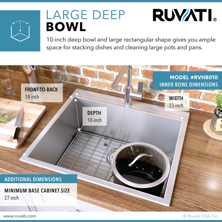 Ruvati 25" Stainless Steel Single Bowl Drop-In Kitchen Sink