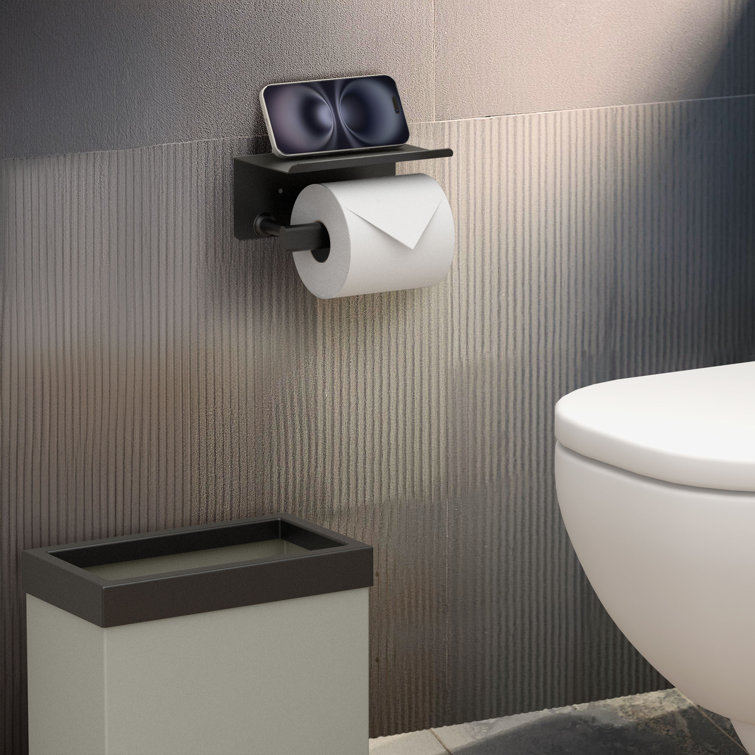 Matte Black Wall Mounted Toilet Paper Holder with Mobile Shelf