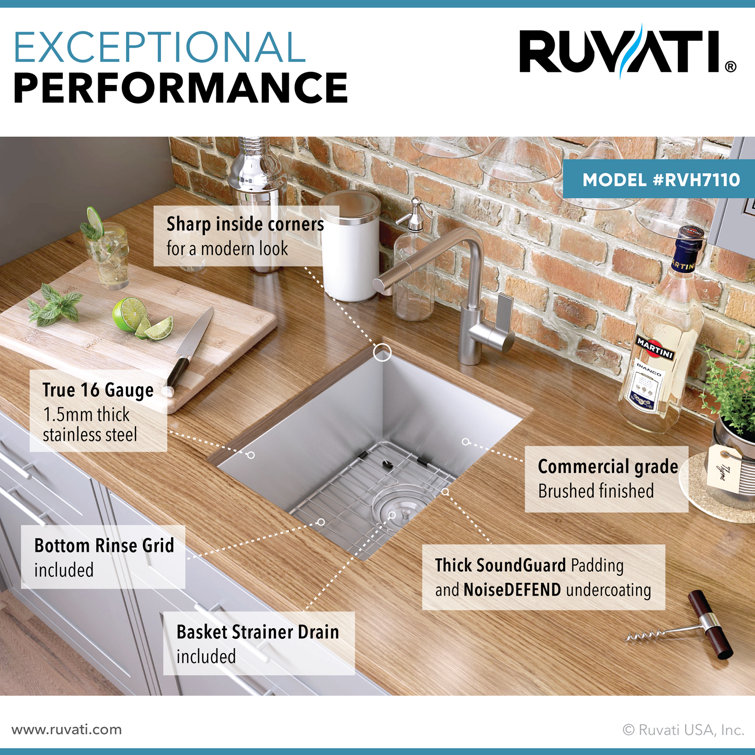 Ruvati 14-inch Brushed Stainless Steel Undermount Bar Prep Sink