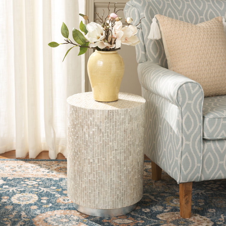 Scarlett Round Capiz Accent Table with Silver Base