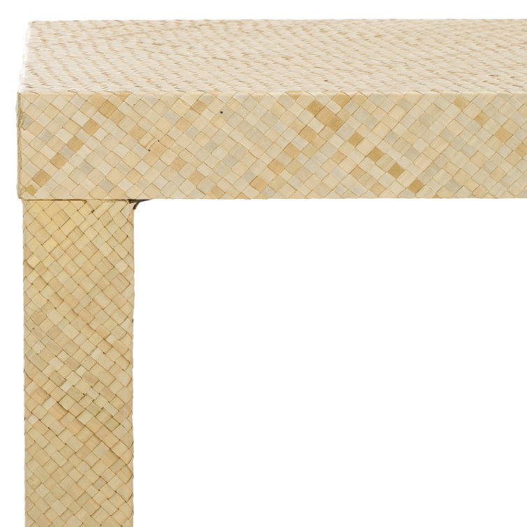 Natural Raffia Wood Console Table with Two Shelves