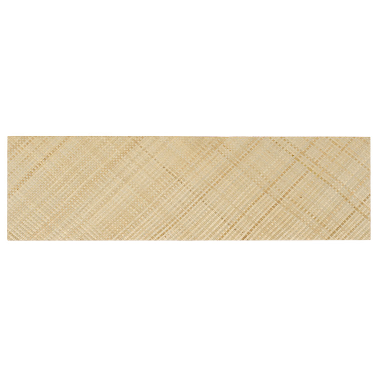 Natural Raffia Wood Console Table with Two Shelves