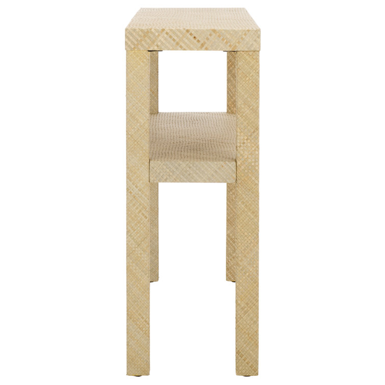 Natural Raffia Wood Console Table with Two Shelves