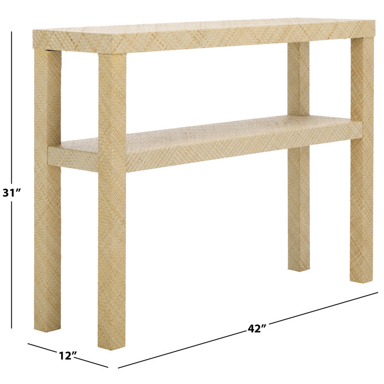 Natural Raffia Wood Console Table with Two Shelves
