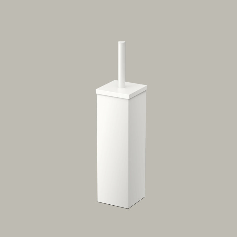 Matte White Square Freestanding Toilet Brush and Holder