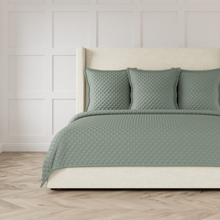 Luxurious Seablue Double Diamond King Coverlet Set with Flanged Borders