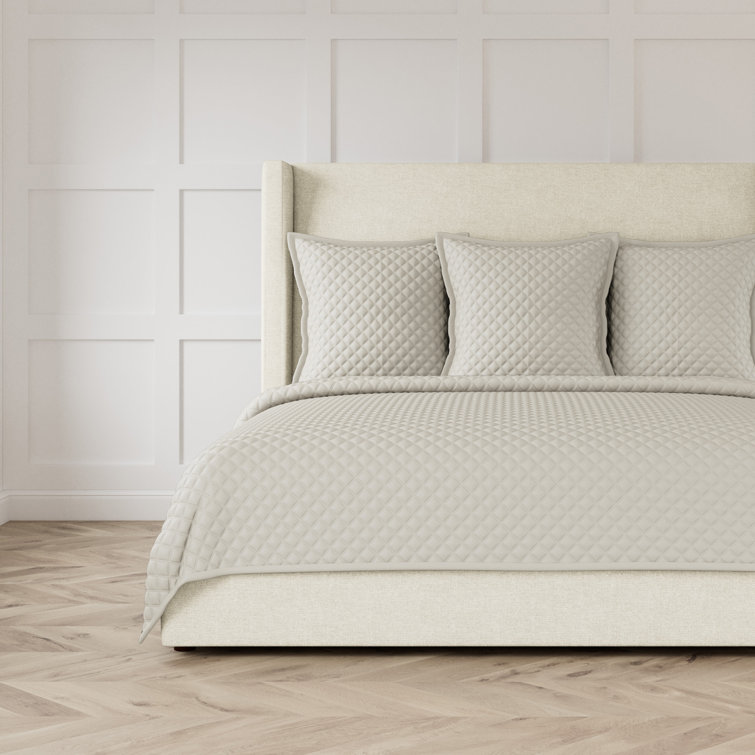 Charcoal & Silver Queen Polyester Charmeuse Diamond-Quilted Coverlet Set