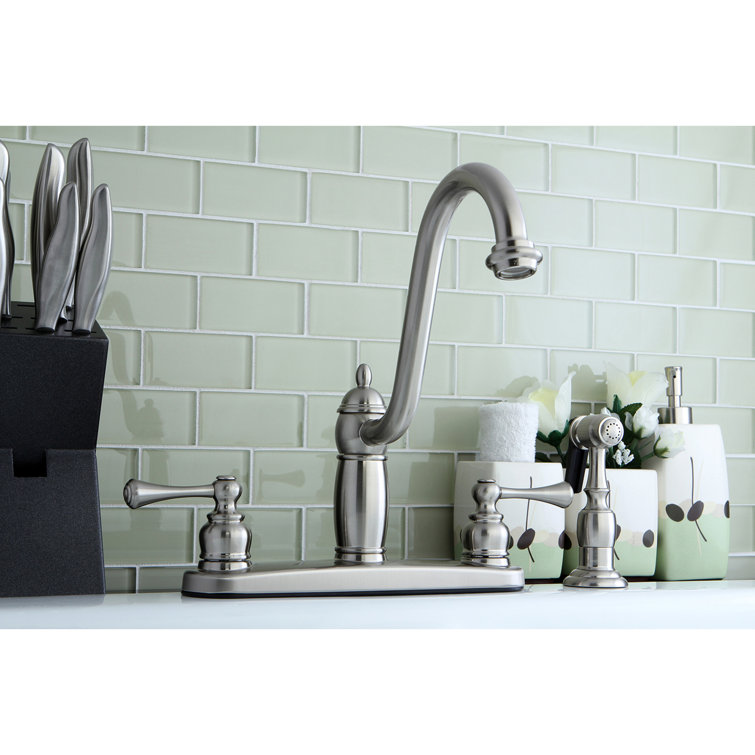 Heritage Brushed Nickel Double Handle Deck Mount Kitchen Faucet