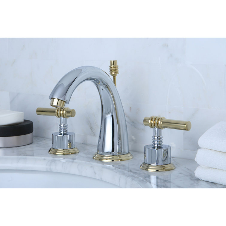 Milano Polished Chrome and Brass Widespread Bathroom Faucet