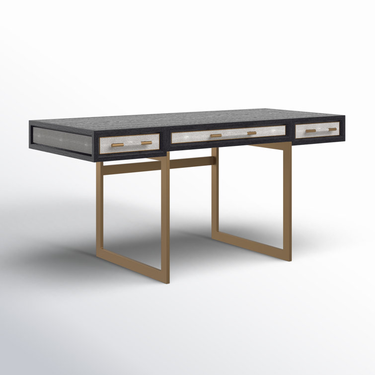 Transitional Black and Gold Home Office Desk with 3 Drawers