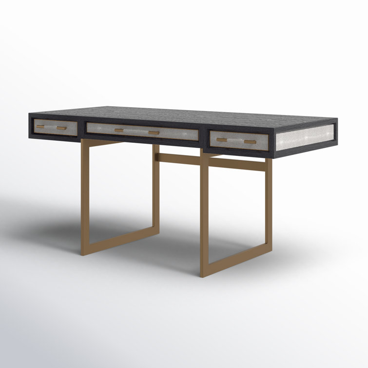 Transitional Black and Gold Home Office Desk with 3 Drawers