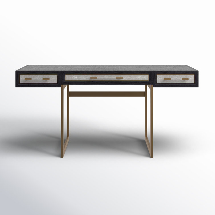Transitional Black and Gold Home Office Desk with 3 Drawers
