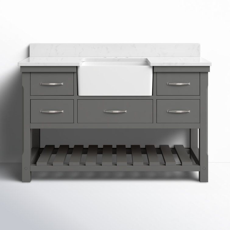 Gray Engineered Wood Single Bathroom Vanity with Ceramic Sink