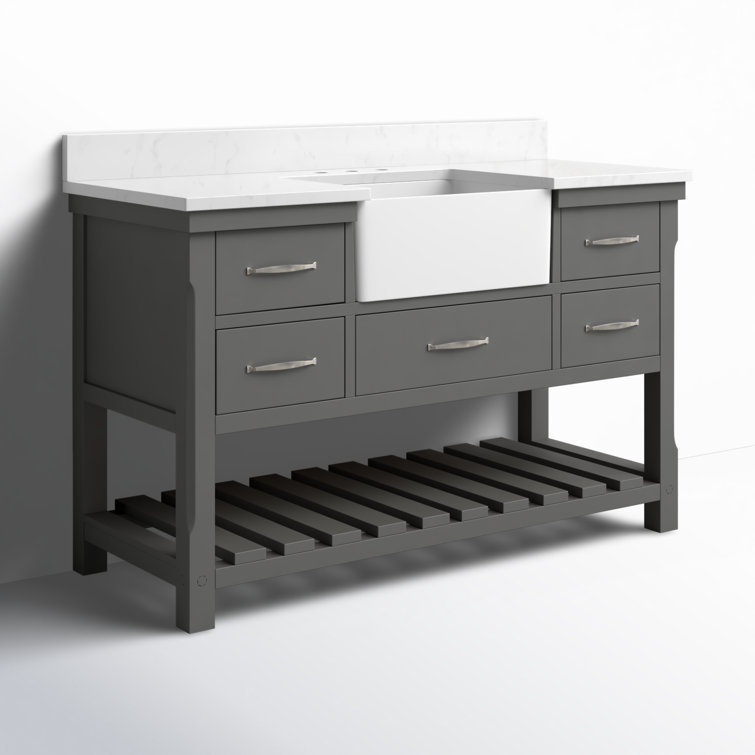 Gray Engineered Wood Single Bathroom Vanity with Ceramic Sink