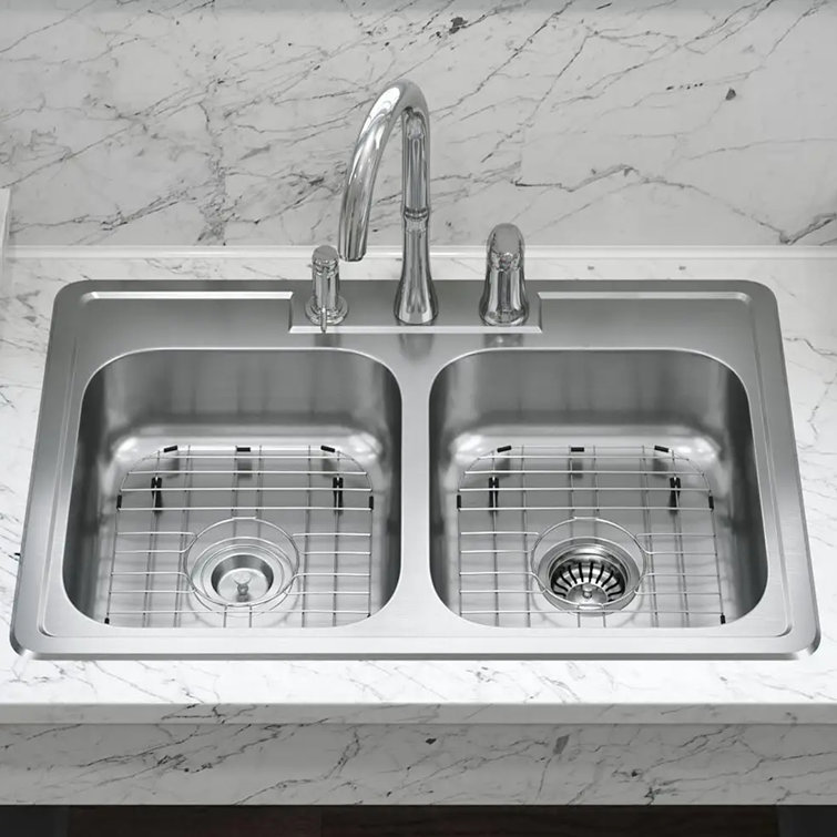 33" Stainless Steel Double Bowl Drop-In Kitchen Sink