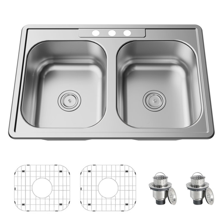 33" Stainless Steel Double Bowl Drop-In Kitchen Sink