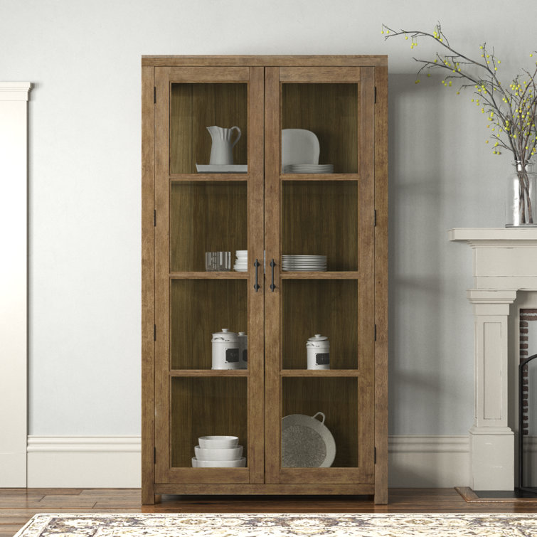 Oak and Glass Lighted China Cabinet with Adjustable Shelves